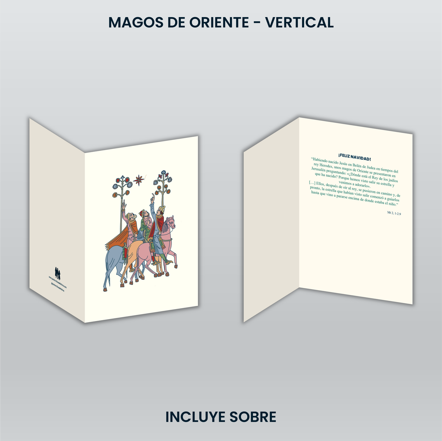 Tarjeta navideña vertical - Magos de Oriente (color)