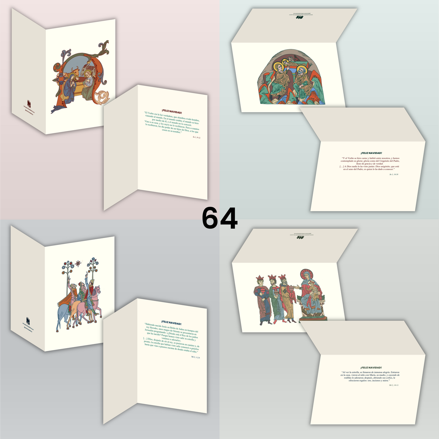 Pack de 64 tarjetas navideñas (color)