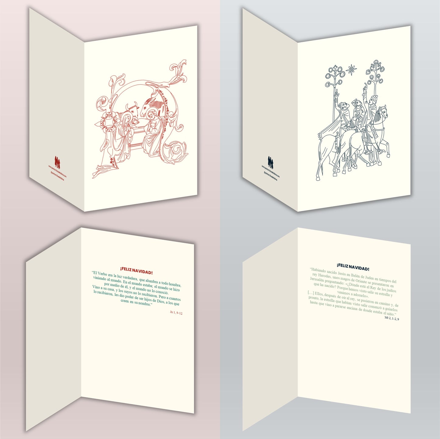 Pack de 2 tarjetas navideñas verticales (contornos)