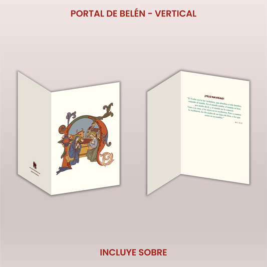 Tarjeta navideña vertical - Portal de Belén (color)