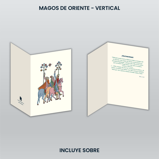 Tarjeta navideña vertical - Magos de Oriente (color)