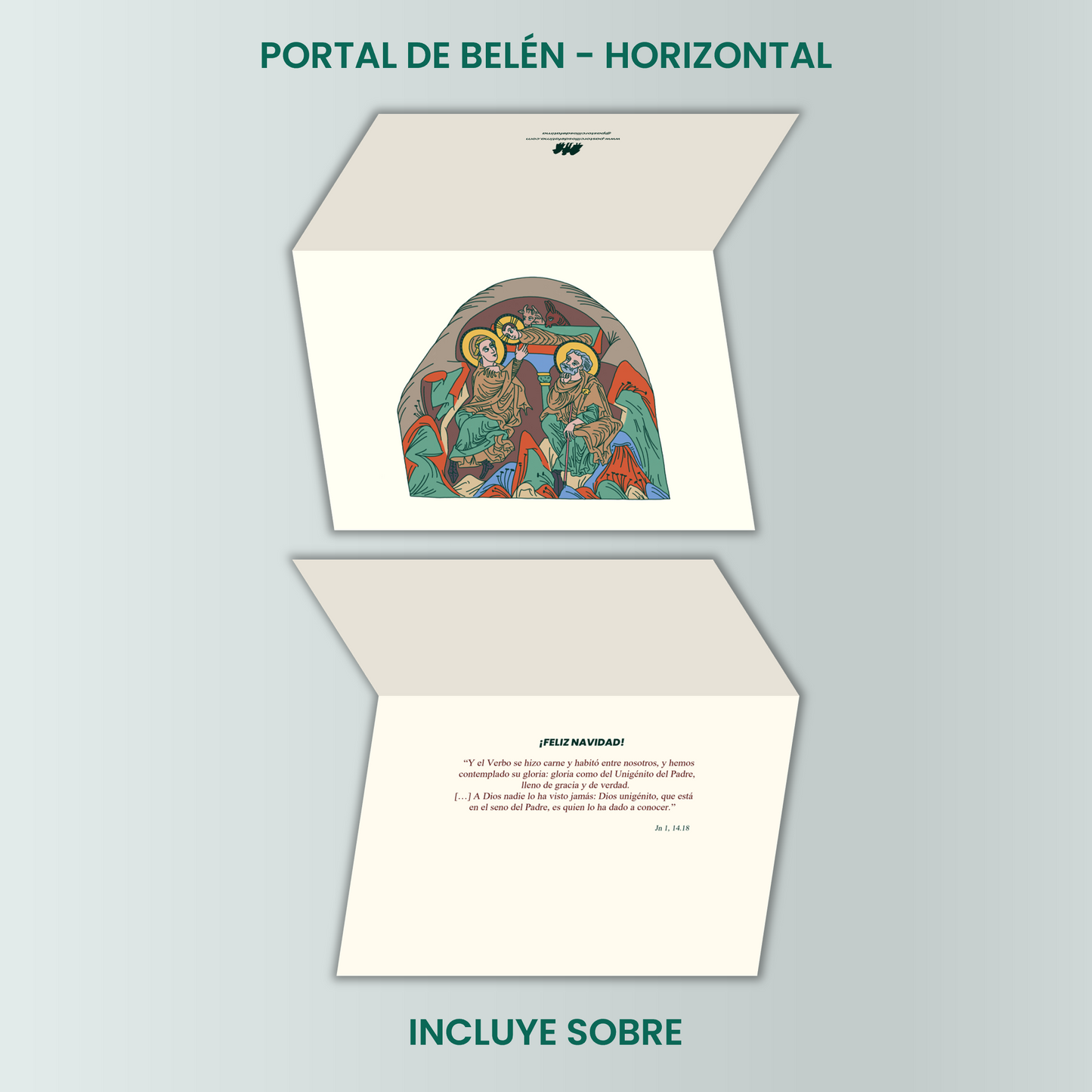 Tarjeta navideña horizontal - Portal de Belén (color)