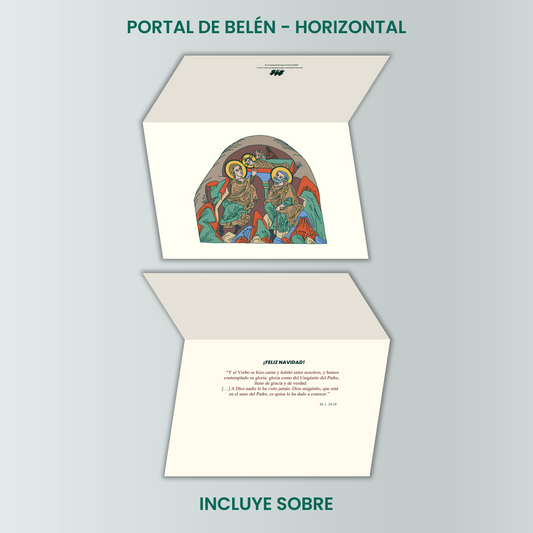 Tarjeta navideña horizontal - Portal de Belén (color)