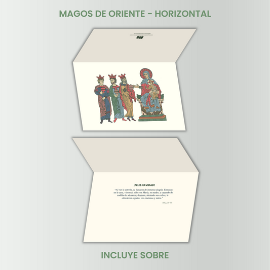 Tarjeta navideña horizontal - Magos de Oriente (color)