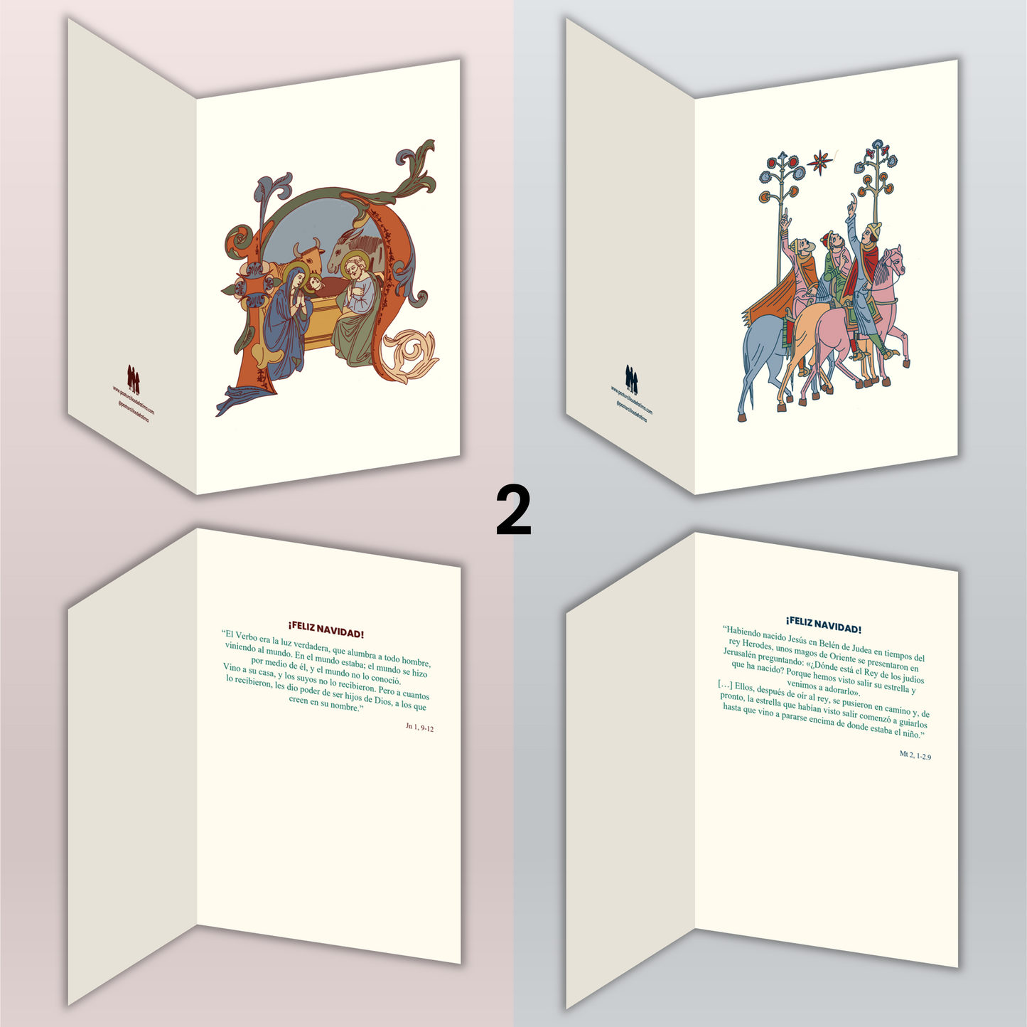 Pack de 2 tarjetas navideñas verticales (color)